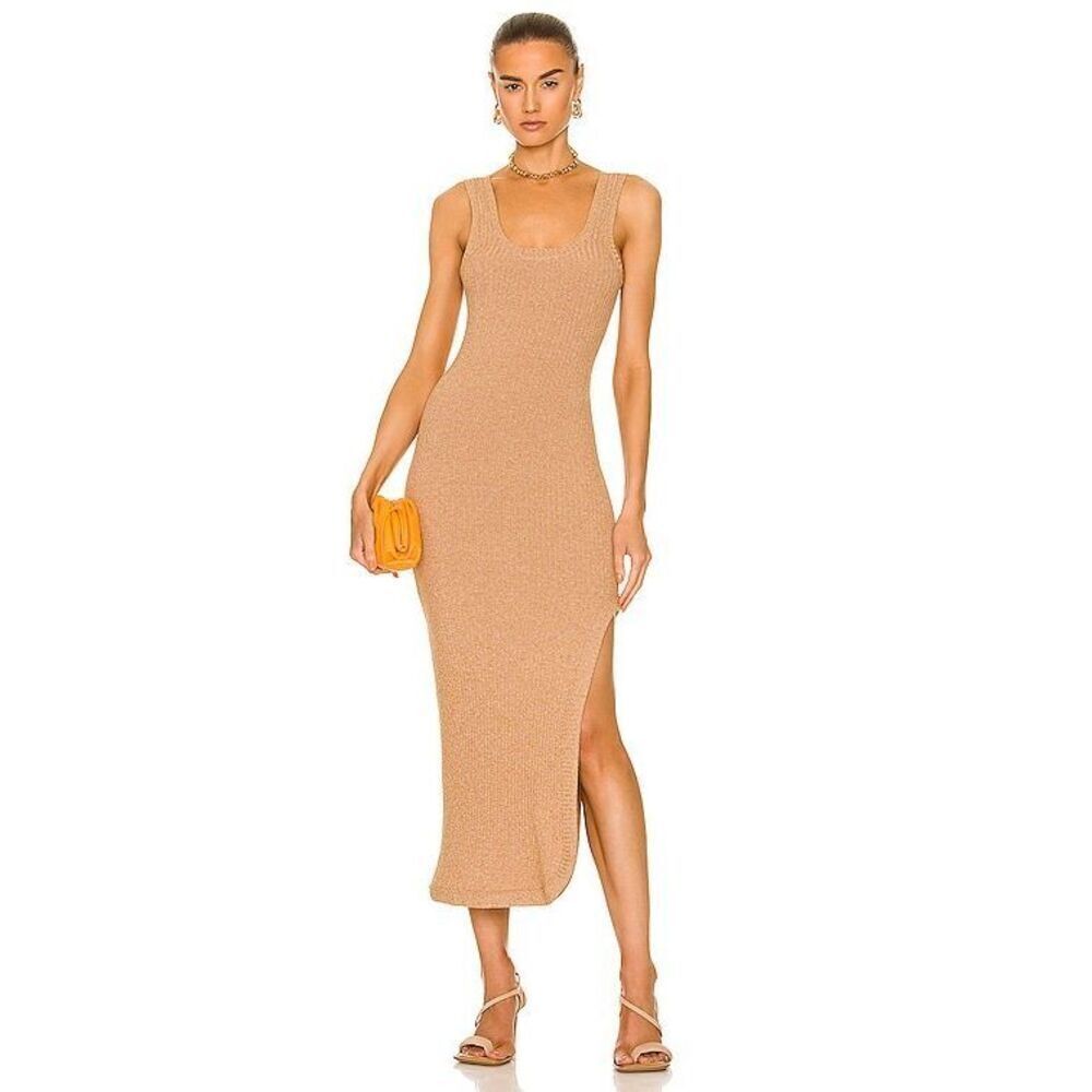 ALIX NYC Palma Rib Knit Tank Midi Dress in Tan Small